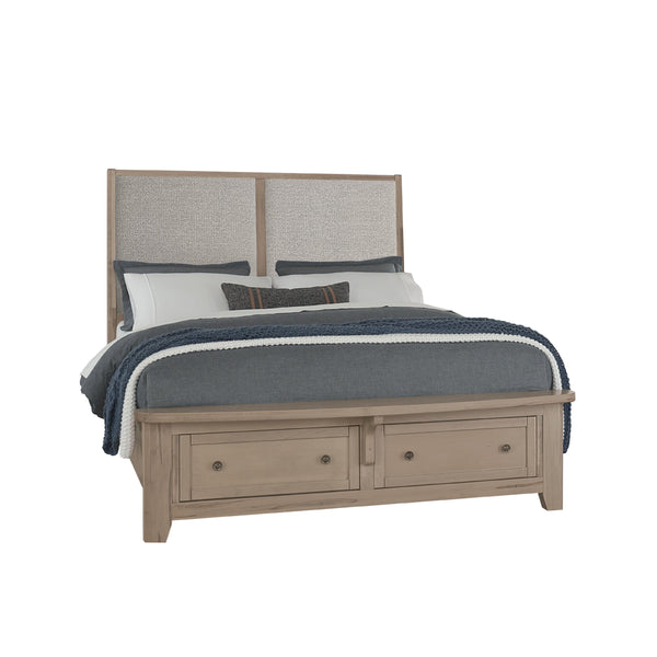 Vaughan-Bassett Woodbridge 822 King Upholstered Bed with Storage and Grey Fabric - Clear Maple IMAGE 1