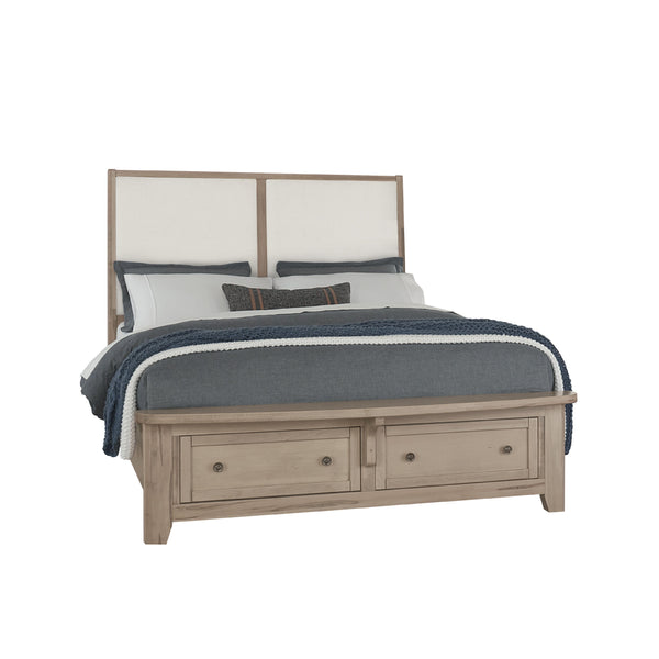 Vaughan-Bassett Woodbridge 822 King Upholstered Bed with Storage and White Fabric - Clear Maple IMAGE 1