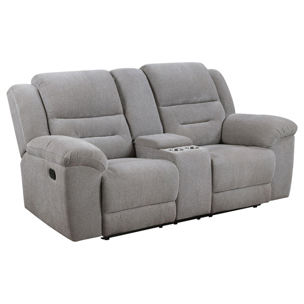 Coaster Furniture Gilson Reclining Fabric Loveseat with Console 602552 IMAGE 1