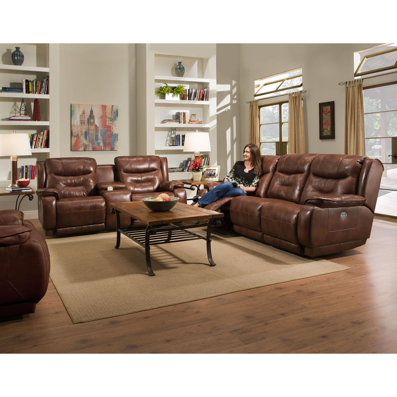 Southern Motion Cresent Power Reclining Leather Sofa Crescent 874-61P Double Reclining Sofa w/Power Headrest Brown IMAGE 2