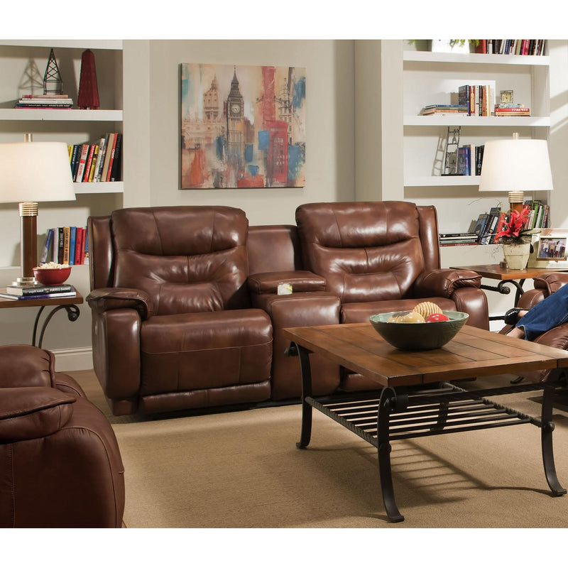 Southern Motion Cresent Power Reclining Leather Sofa Crescent 874-78P Console Sofa w/Power Headrest - Brown IMAGE 1