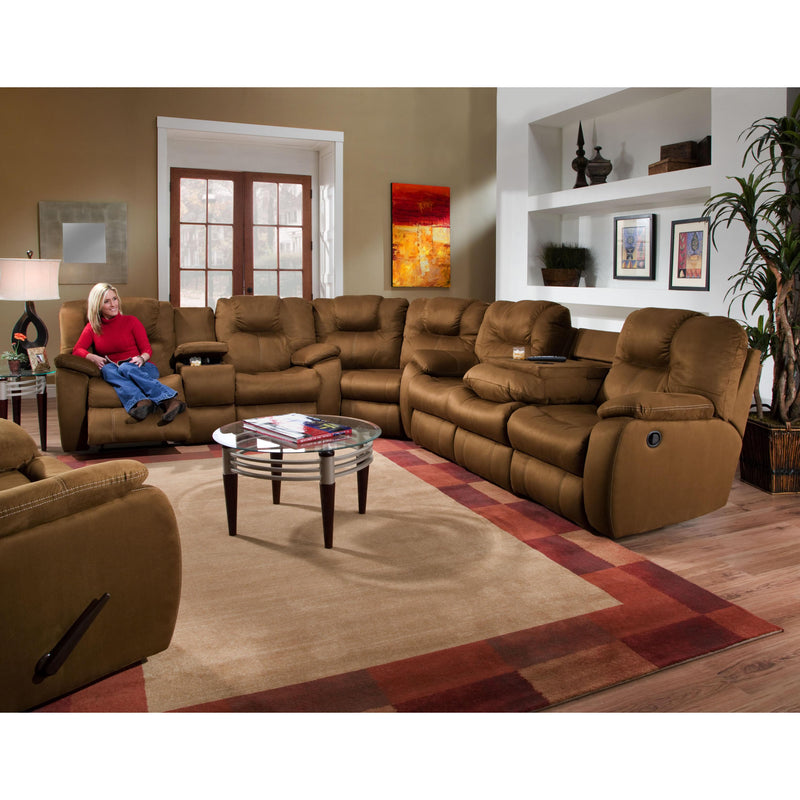 Southern Motion Avalon Reclining Fabric Sofa Avalon 838-33 Double Reclining Sofa w/Drop Down Table (Easy Rider Spice) IMAGE 3